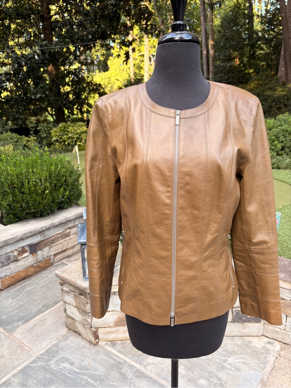 GORGEOUS Women's LaFayette 148 Tan Leather Zip-Front Jacket size 8